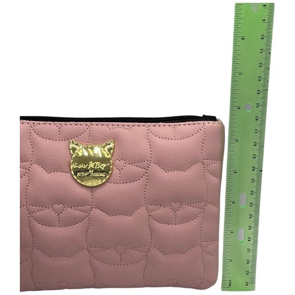 Betsey Johnson Quilted Rose Pink Kitty Cat Wristlet Clutch Bag Detach 48" Strap - Picture 8 of 10